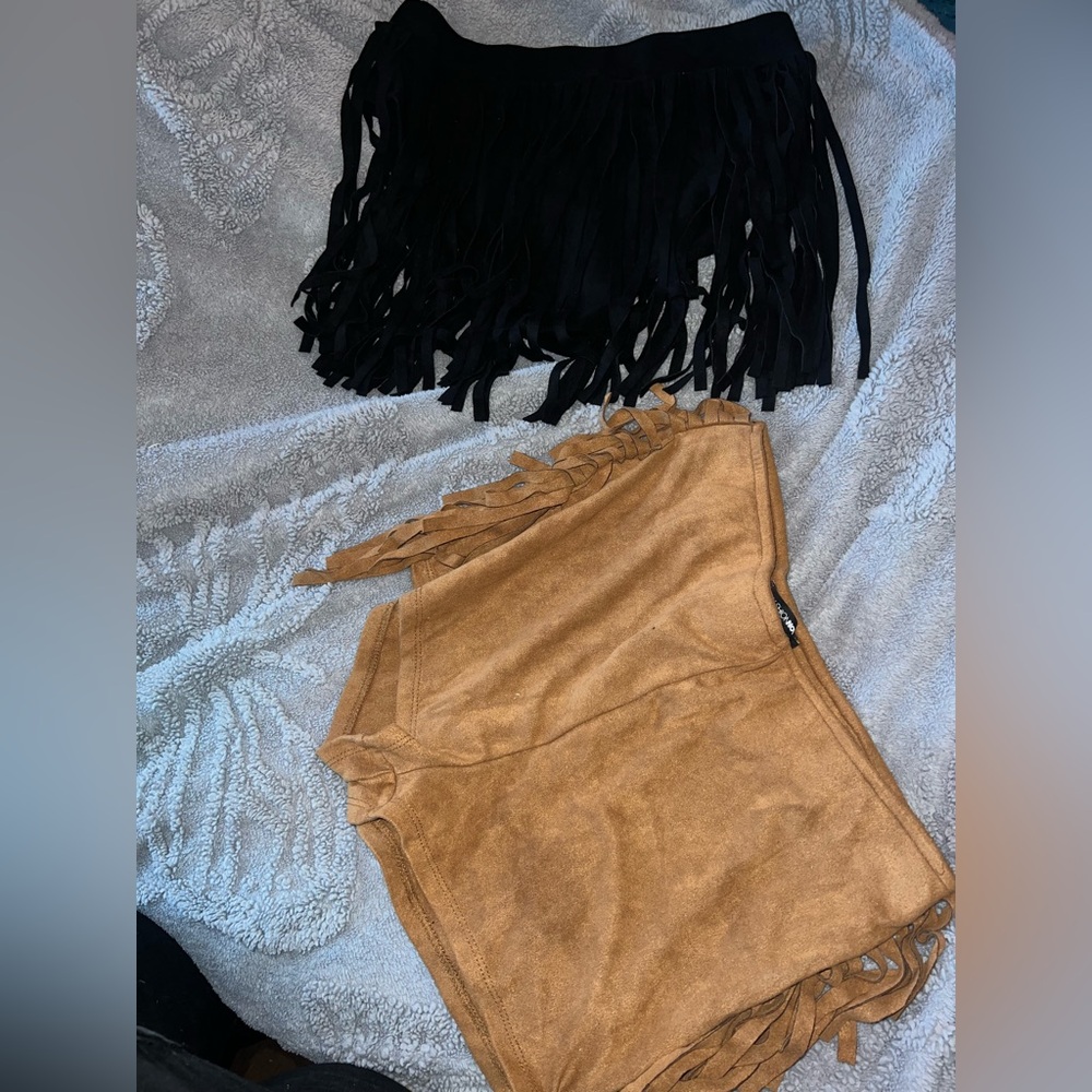 Fashion Nova Black and Tan Fringe Shorts